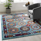 Modway - Entourage Treillis marocain floral vieilli d’Odile Tapis de 5 pi l x 8 pi L - Bleu, Rouge, Orange, Jaune-Tissage serré à poil bas