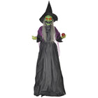 HOMCOM - Halloween Vieille Sorcière Animatronique avec Yeux Lumineux-Vieille sorcière tenant une pomme empoisonnée avec un bras pliable 