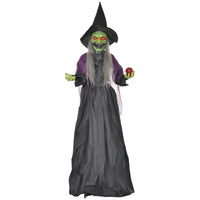 HOMCOM - Halloween Vieille Sorcière Animatronique avec Yeux Lumineux-Vieille sorcière tenant une pomme empoisonnée avec un bras pliable 