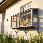 PawHut - Enclos extérieur pour fenêtre, maison pour chat d’extérieur, 51,2 po L - gris-Deux portes permettent un accès facile ou une connexion à une aire de jeu étendue 