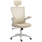 HOMCOM - Chaise de bureau ergonomique avec repose-tête réglable - beige-Restez confortable toute la journée avec une assise respirante aspect lin et un dossier en maille 