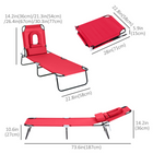 Outsunny - Chaise longue d’extérieur réglable avec ouverture pour le visage et coussin - rouge-Les coussins amovibles pour le visage et la poitrine offrent un soutien maximal en position allongée