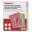 Staples - Intercalaires effaçables à sec - 5 onglets - Couleurs-ensembles de séparateurs en polyéthylène aux couleurs vives