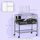 PawHut - Cage pour lapin, cochon d’Inde, furet 35 po H avec support amovible, distributeur d’eau - gris foncé-Comprend une petite maison, une plateforme surélevée, une gamelle, un râtelier à foin et un distributeur d’eau 