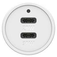 OtterBox - Chargeur de voiture double USB-C de 30 W plus 20 W à charge rapide - Blanc-Doublez la consommation d'énergie avec deux ports de charge rapide pour charger votre smartphone jusqu'à 58 pourcent en 30 minutes