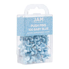 JAM Paper - Punaises colourées - bleu layette - paquet de 100-Taille : Standard (environ 2,5 cm) | Pointe en acier : idéale pour épingler des notes sur des tableaux en liège et des cabines