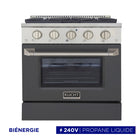 Kucht - 30 po Série KDF Cuisinière Pro Style au gaz propane - Acier inoxydable/Gris ciment-Éléments de cuisson doubles offrant une performance puissante : 3 000 watts (base) et 850 watts (haut), avec un gril de 3 500 watts pour une chaleur intense
