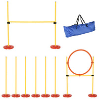 PawHut - Ensemble d’obstacles d’agilité portable pour animaux de compagnie 3 pièces pour chiens avec poteau de slalom réglable-3 types d'équipements avec une haie de saut, des poteaux et un anneau de saut<br> 