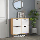HOMCOM - Armoire à chaussures avec 4 tiroirs rabattables et étagères réglables - bois naturel-Quatre tiroirs basculants faciles à ouvrir et à fermer 