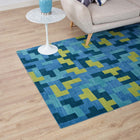 Modway - Andela Mosaïque de blocs imbriqués Tapis de comédie 8 pi l x 10 pi L - Bleu multicolore et vert olive pâle-Protéger les planchers de la circulation ou des meubles