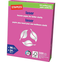 Papier laser certifié FSC de Staples, 24 lb, 8,5 po x 11 po, blanc, 500 feuilles-À utiliser avec les imprimantes laser