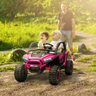 Qaba - Camion électrique pour 2 places 24V 7AH avec suspension à ressorts - rose-Vitesse réglable pour le confort de l'enfant à 3,1-4,3 mph (5-7 km/h) 