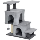 PawHut - Escalier pour chat, escalier pour animal à 4 marches avec poteaux à griffer - gris-Combine des escaliers pour chat avec des niches pour grimper et se reposer 