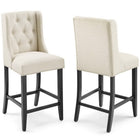 Modway - Baronet Tissu rembourré Tabouret de comptoir - Beige - Ensemble de 2-Tabouret de comptoir à boutons touffés