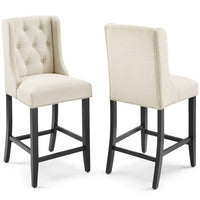 Modway - Baronet Tissu rembourré Tabouret de comptoir - Beige - Ensemble de 2-Tabouret de comptoir à boutons touffés