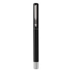 Parker − Stylo plume Vector − noir avec bordure chromée − pointe moyenne − encre bleue − languette à suspendre-La forme cylindrique pratique et la pointe durable en acier inoxydable livrent une expérience d’écriture confortable