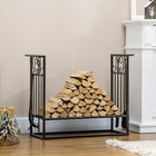 HOMCOM - Porte-bûches robuste design vintage- étagère de rangement pour bois avec 4 outils- noir-Ce support à bois de chauffage est recouvert d'une peinture en poudre, conçu pour une utilisation intérieure et extérieure   