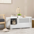 PawHut - Enclos pour bac à litière pour chat dissimulé avec intérieur spacieux - blanc-Comprend un compartiment séparé pour ranger la nourriture, les jouets et les accessoires pour chat 