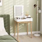 HOMCOM - Coiffeuse avec miroir rabattable - 23,6 po L x 19,7 po l x 33,7 po H - blanc-Plateau en panneau MDF et pieds en bois de pin massif pour une grande solidité 