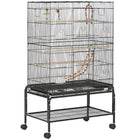 PawHut - Cage à oiseaux 52 po H avec support à roulettes, jouets, plateau amovible, étagère de rangement - noir-Espace de vie spacieux et espacement des barreaux de 0,4 po (1 cm), pour les diamants mandarins, inséparables, canaris, perruches ondulées, perruches et plus encore 