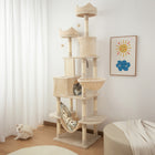 PawHut - Arbre à chat grand 81 po avec poteaux à griffer, condos, lits - beige-Fabriqué en panneau de particules avec une grande base pour plus de stabilité 