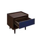 Manhattan Comfort - Table de nuit Duane 20,23" style mid-century moderne - brun foncé et bleu marine-Design nervuré avec finition stratifiée effet bois
