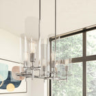 Modway - Skylark 6-Lumière Lustre - Nickel poli transparent-Abat-jours cylindriques en verre