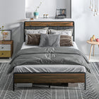 HOMCOM - Cadre de lit taille standard avec tête de lit de rangement et chargeur - noyer-Les tapis en EVA assurent un espace de sommeil stable et sans bruit 
