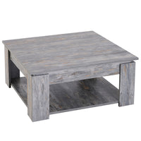 HOMCOM - Table basse moderne à 2 niveaux avec étagère - aspect bois-Style campagne moderne en forme rectangulaire avec des lignes minimalistes et un grain de bois naturel