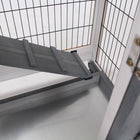 PawHut - Clapier d’intérieur pour lapin avec roulettes, bac de course, gris - 43,3 po L x 19,7 po l x 34,6 po H-Deux portes avec loquets assurent la sécurité 
