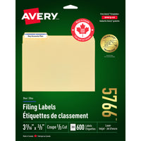 Avery − Étiquettes pour dossiers TrueBlock laser et jet d’encre − 3 7/16 po x 2/3 po − barre bleue − paquet de 600 (5766)-Étiquettes pour dossier