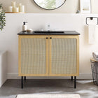 Modway - Chaucer 36" Vanette de salle de bain - Noir de chêne-Boutons d’armoire en métal