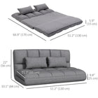 HOMCOM - Canapé paresseux de sol pliable et réglable avec 2 coussins - gris-Assise large de 51,2 po (130 cm) adaptée pour 2 personnes 