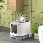 PawHut - Boîte à litière pour chat, enclos fermé avec couvercle, pelle - gris-Couvercle amovible et tiroir coulissant pour un nettoyage facile 