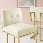 Modway - Privy Acier inoxydable doré Performance Velvet Tabouret de comptoir - Ivoire d’or-Base géométrique en acier inoxydable doré