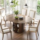 HOMCOM - Table ronde extensible 43,3-59 po avec doubles étagères et portes cannelées pour 4-6 personnes - noyer-Huit compartiments et une étagère ouverte accueillent la vaisselle ou la décoration 