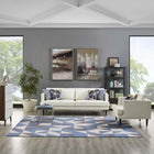 Modway - Kahula Mosaïque du triangle géométrique Tapis de comédie 8 pi l x 10 pi L - Bleu, blanc et gris-Tissage serré à poil bas