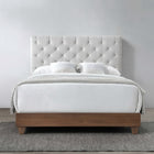 Modway - Rhiannon Touffe de diamant Tissu rembourré Lit Queen, Noyer beige-Rembourrage en mousse dense