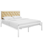 Modway - Mia Vinyle Lit Queen, Champagne blanc-Cadre en acier revêtu de poudre