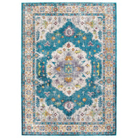Modway - Success Médaillon vintage floral vieilli Anisah Tapis 4 pi l x 6 pi L - Bleu Ivoire Jaune Orange-Tapis d’espace à médaillons vintage floraux vintage vieillis