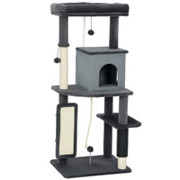 PawHut - Arbre à chat 52 po avec poteaux à griffer, lit, condo - gris foncé-Le centre de jeux d’activité garde les chats divertis et actifs 