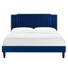 Modway - Zahra Chenal Touffé Performance Velvet Lit de plateforme King, Marine-Pieds en bois noir effilés