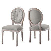 Modway - Arise Français vintage Tissu rembourré Fauteuil d’appoint de salle à manger Ensemble de 2 - Gris clair-Fauteuil d’accompagnement français vintage