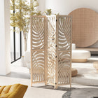 HOMCOM - Séparateur de pièce autoportant à 3 panneaux motif feuille de palmier pour bureau à domicile, chambre - finition bois naturel-Les motifs de feuilles de palmier tropical ajoutent de l’élégance  
