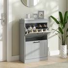 HOMCOM - Armoire à chaussures étroite avec tiroirs basculants et étagère réglable pour entrée - gris-Peut contenir jusqu'à 10 paires de chaussures dans 2 tiroirs basculants 