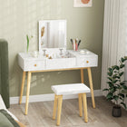 HOMCOM - Coiffeuse avec miroir rabattable et tabouret rembourré - 39,4 po L x 17,7 po l x 46,5 po H - blanc-L’assise est rembourrée d’un coussin doux pour un confort optimal 