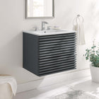 Modway - Render Support mural de 24" Vanette de salle de bain - Gris blanc-Coiffeuse à grains de noyer