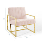 Modway - Inspire Chenal Touffé Performance Velvet Fauteuil - Rose-Socle en acier inoxydable en or poli