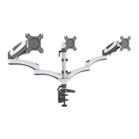 ShoppingAll - Support de bureau entièrement réglable à trois bras pour écran avec 2 bras pivotants - Blanc-Peut accueillir trois moniteurs 15"-32", chaque bras peut supporter un moniteur de 17,6lb/8kg avec des trous de montage VESA de 75mm x75mm ou 100mm x 100mm.