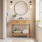 Modway - Zaire 36" Vanette de salle de bain - Blanc naturel-Tirs de poignée en métal